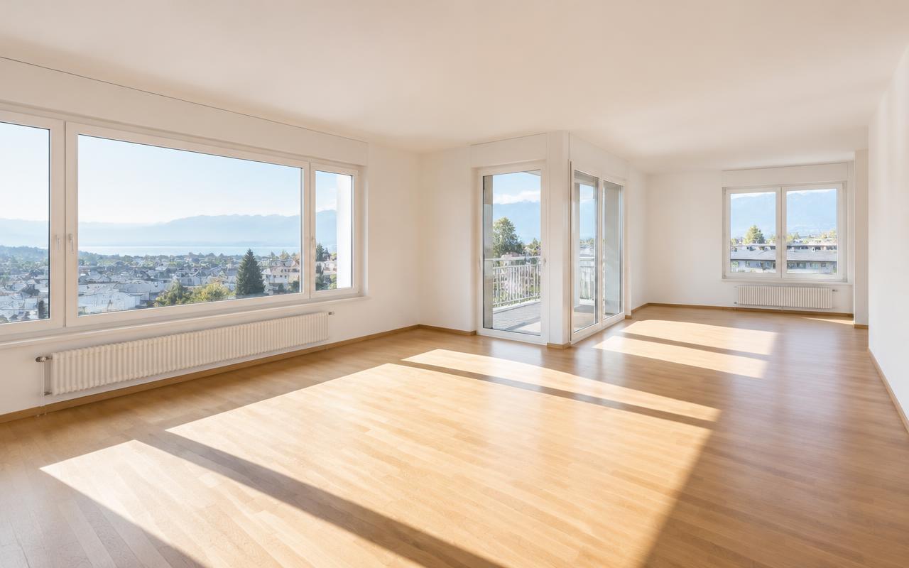 Frisch gereinigte, leere Wohnung mit hellem Parkett bereit zur Wohnungsabgabe
